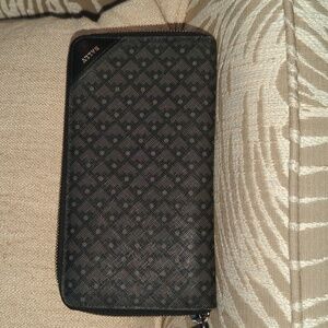 Bally Black canvas coated and Leather  geometric pattern long wallet - callout